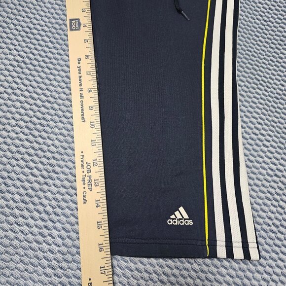 Adidas Navy Blue 3-Stripe Cropped Track Pants - Neon Yellow Accent - Size S - Picture 6 of 8